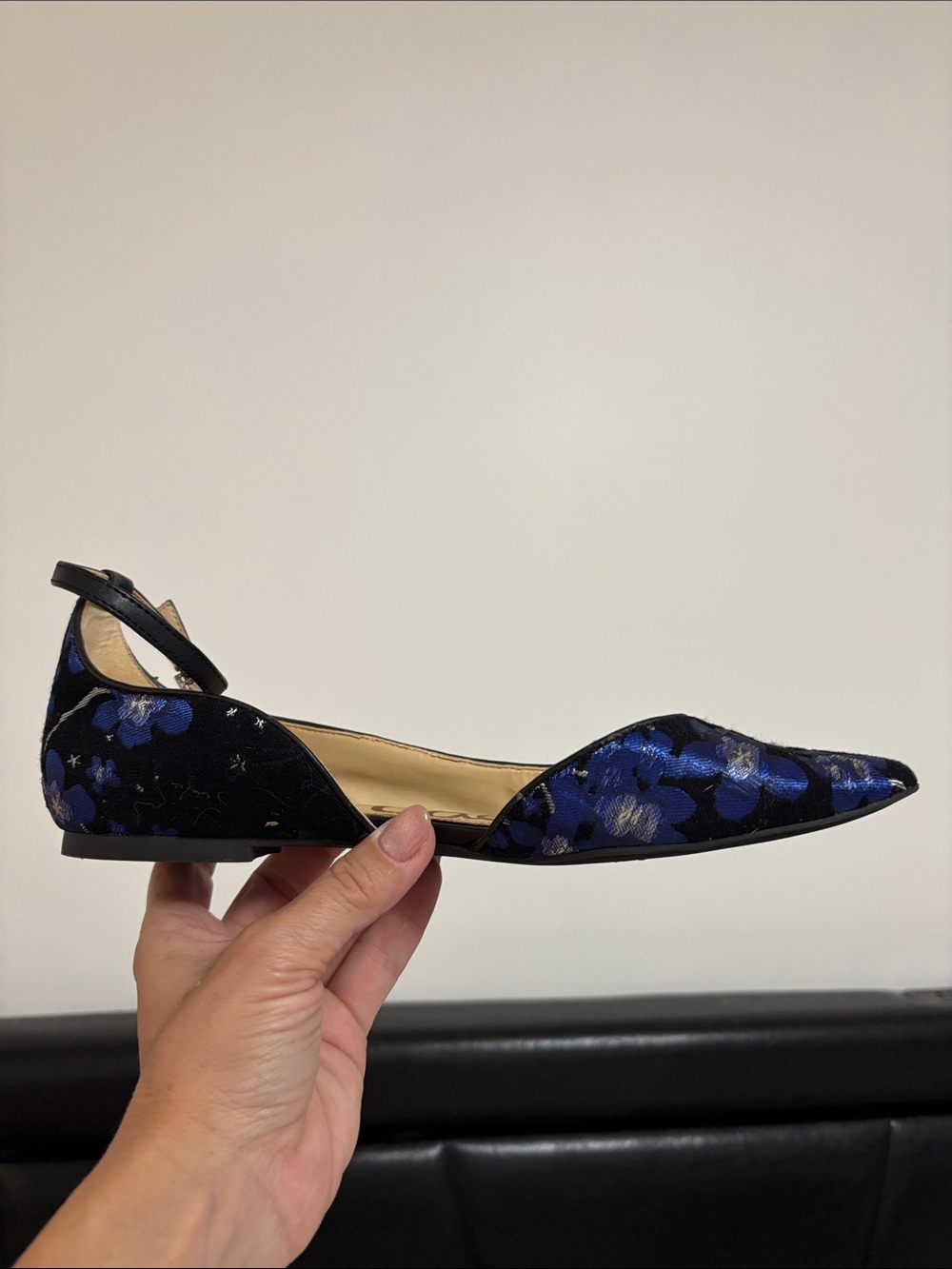Sam Edelman Navy Blue Floral Pointed D'Orsay Flats - Picture 10 of 11